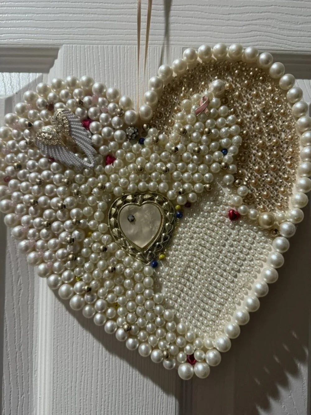 Valentine Heart Cancer Survivor Decor WITH Costume Jewelry Beads Rhinestone